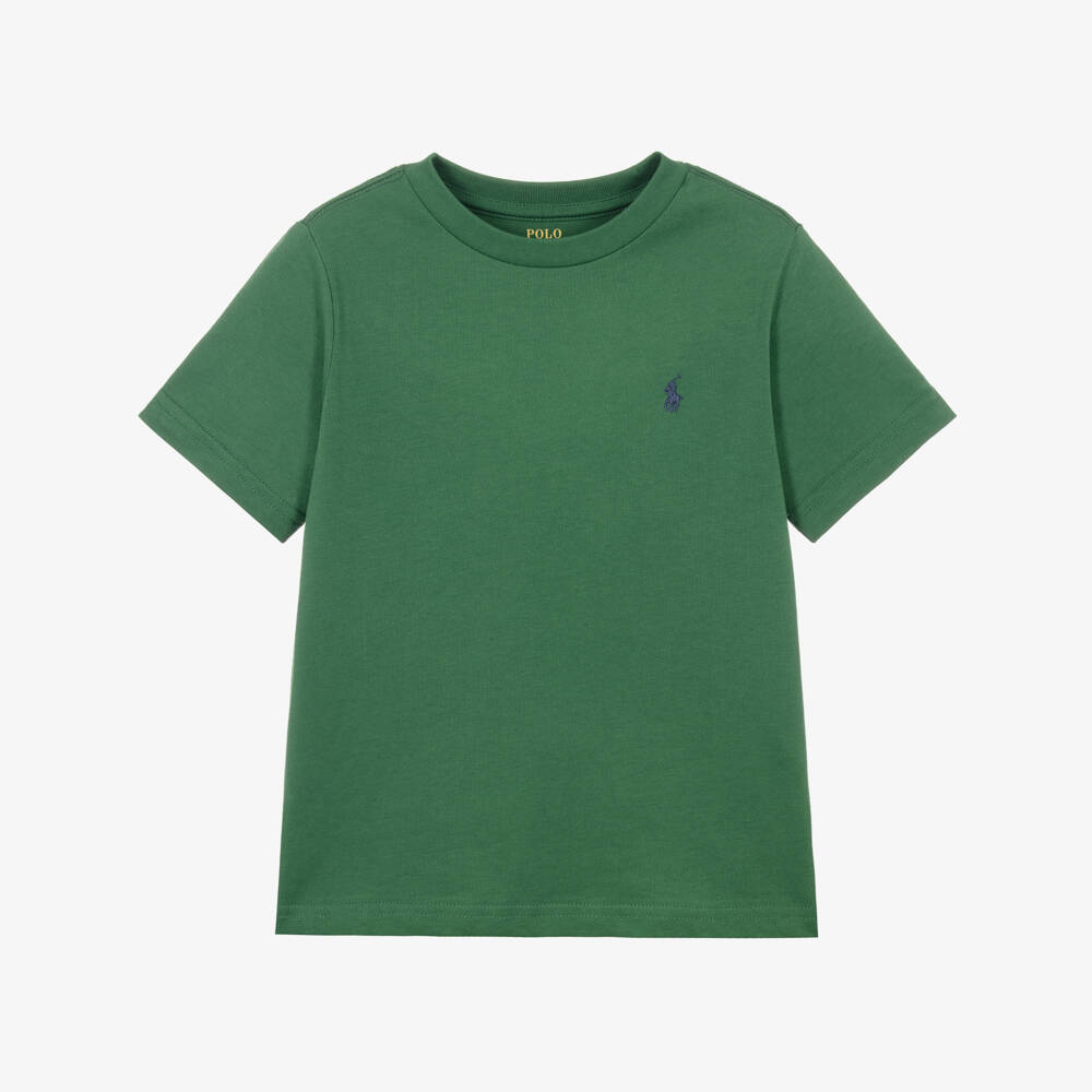 Ralph Lauren-Boys Green T-Shirt with Embroidered Pony Logo | Childrensalon