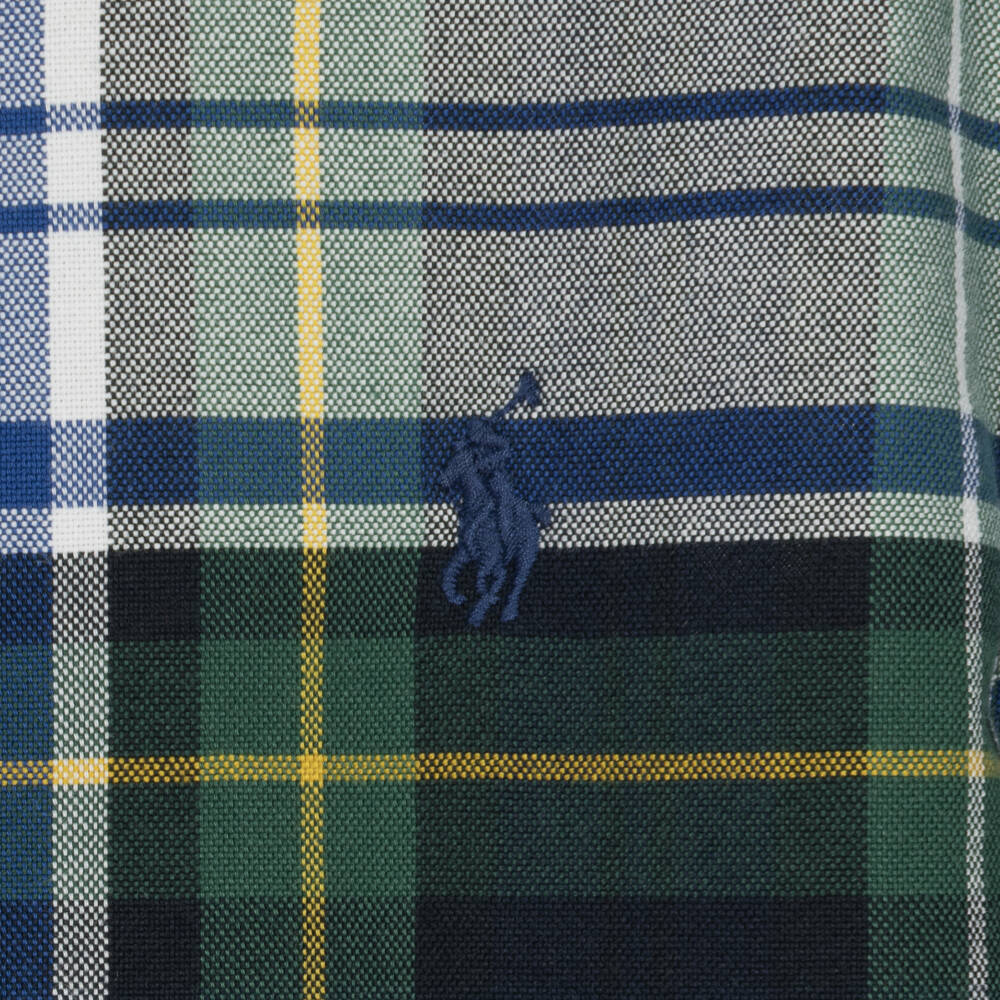 Ralph Lauren-Boys Green & White Check Shirt in Oxford Cotton | Childrensalon