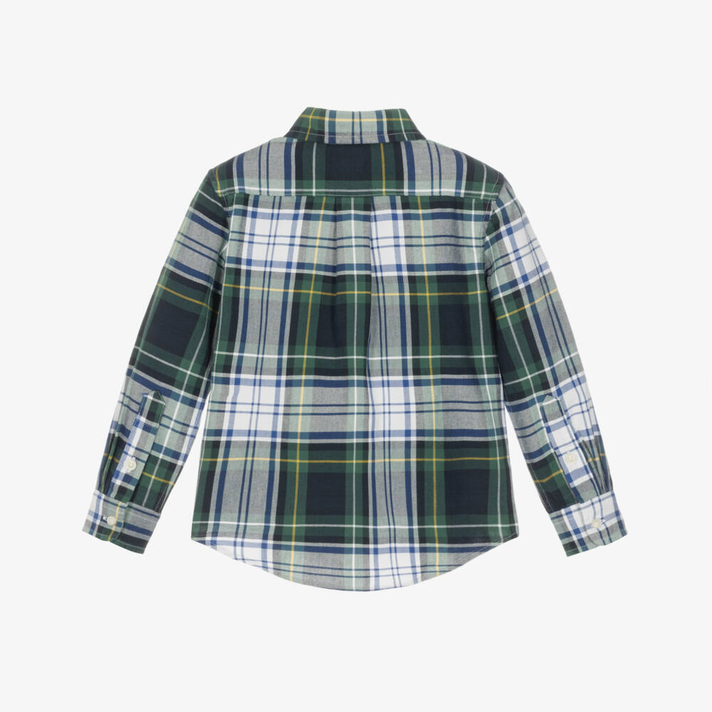 Ralph Lauren-Boys Green & White Check Shirt in Oxford Cotton | Childrensalon