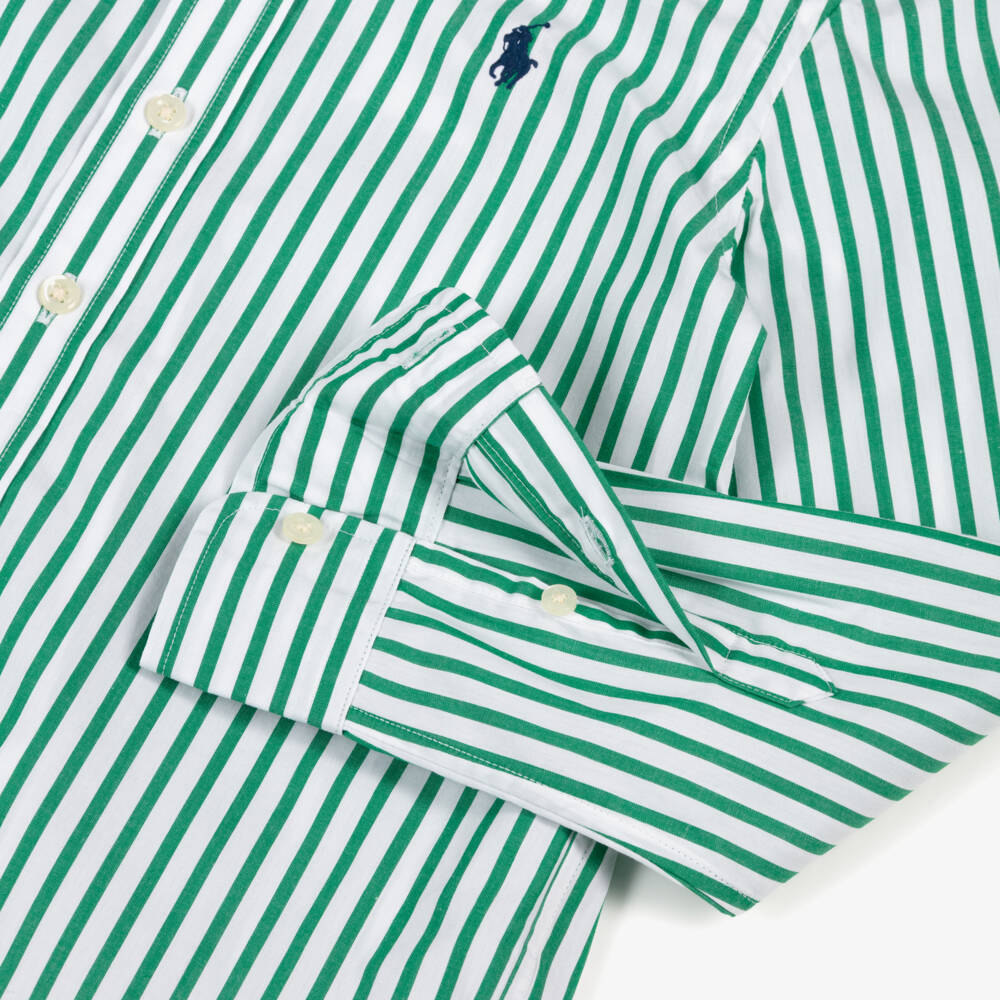 Ralph Lauren-Boys Green & White Stripe Cotton Shirt | Childrensalon