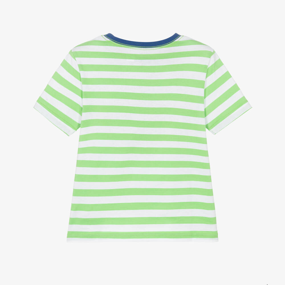 Ralph Lauren-تيشيرت قطن مقلم لون أخضر وأبيض للأولاد | Childrensalon