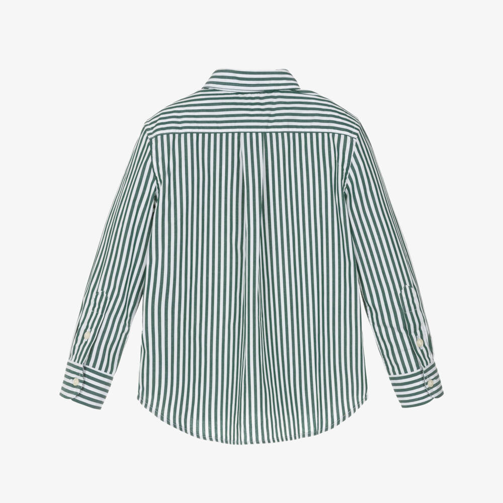 Ralph Lauren-Boys Green & White Striped Cotton Shirt | Childrensalon