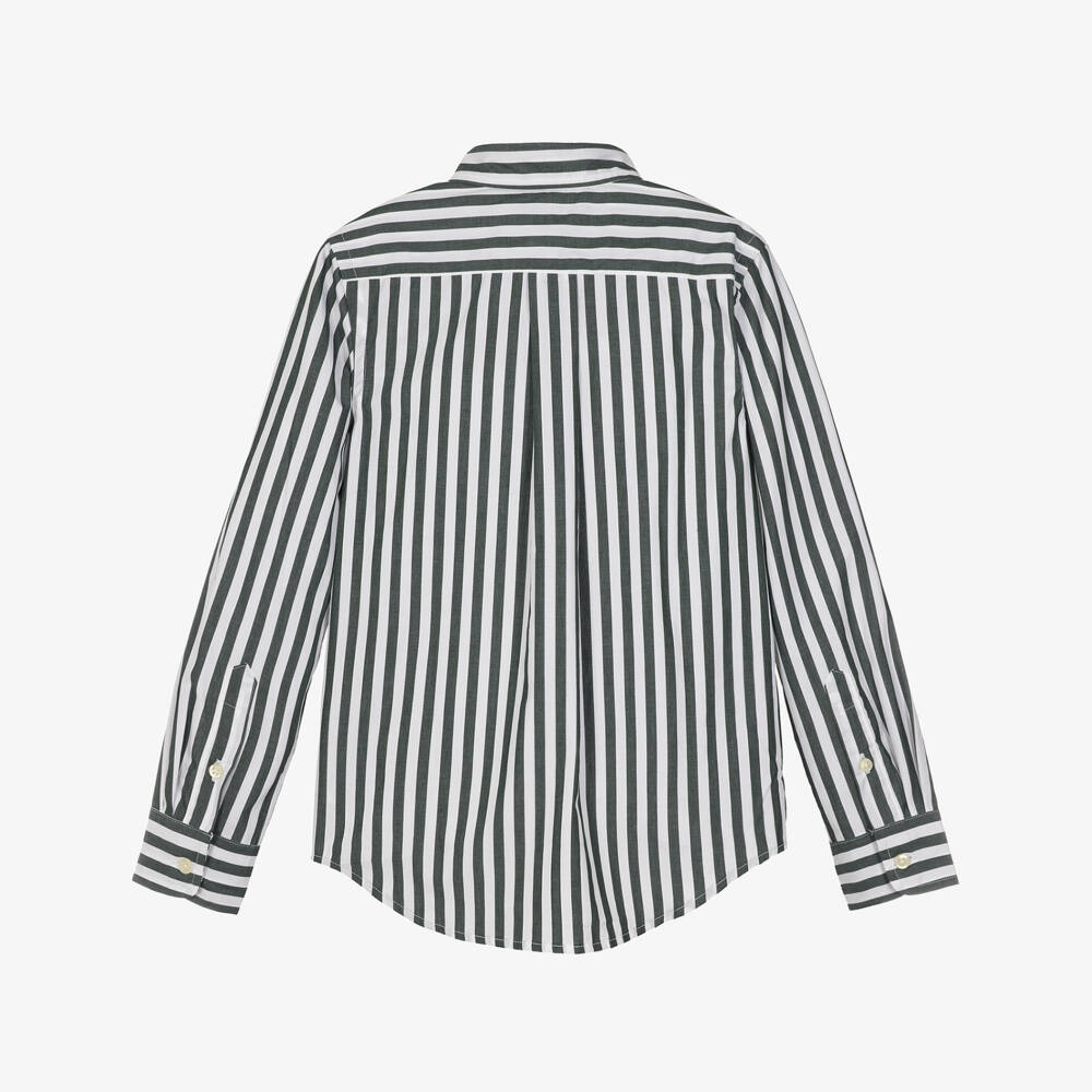Ralph Lauren-Boys Green & White Striped Cotton Shirt | Childrensalon