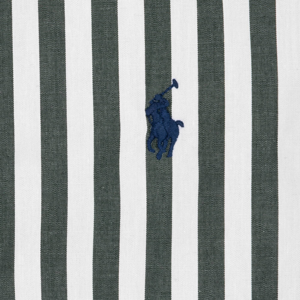 Ralph Lauren-Boys Green & White Striped Cotton Shirt | Childrensalon