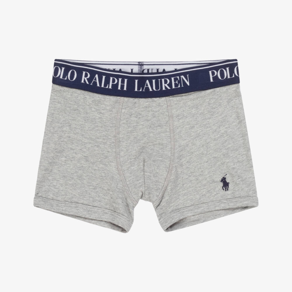 Ralph Lauren-Boys Grey & Black Cotton Boxer Shorts (5 Pack) | Childrensalon