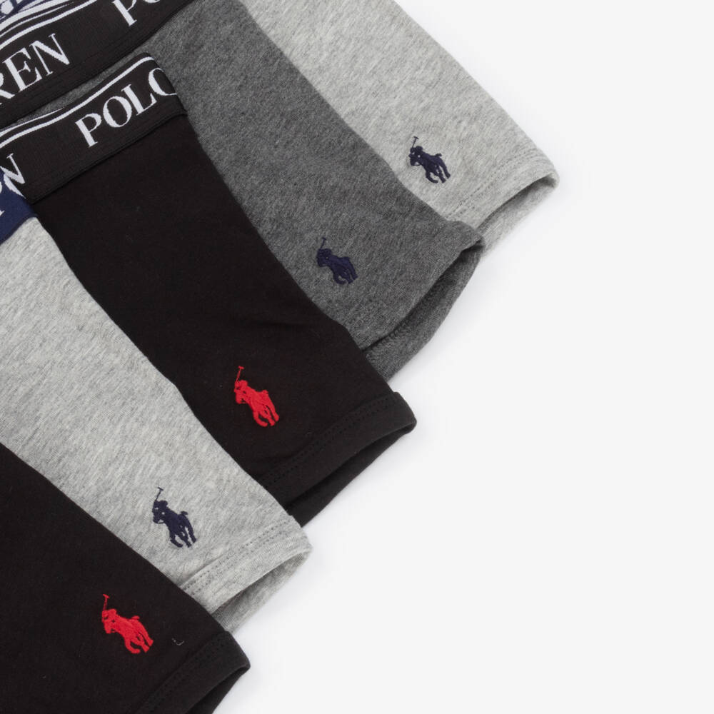 Ralph Lauren-Boys Grey & Black Cotton Boxer Shorts (5 Pack) | Childrensalon