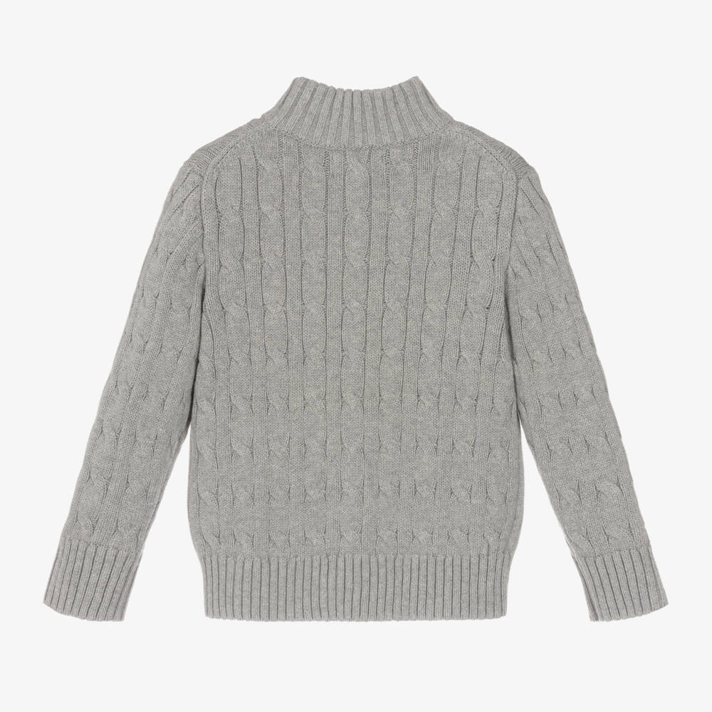 Ralph Lauren-Boys Grey Cable Knit Quarter-Zip Sweater | Childrensalon