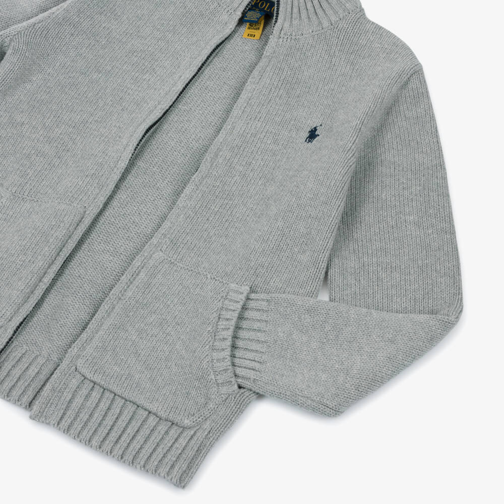 Ralph Lauren-توب بسحاب قطن محبوك لون رمادي للأولاد  | Childrensalon