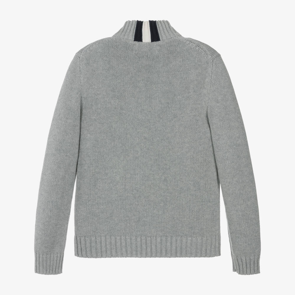 Ralph Lauren-توب بسحاب قطن محبوك لون رمادي للأولاد  | Childrensalon