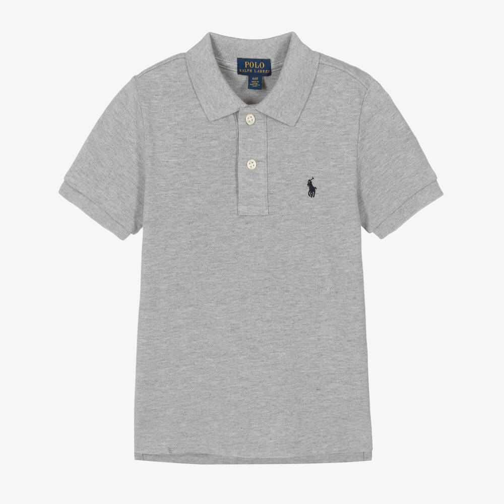 Ralph Lauren-توب بولو قطن بيكيه لون رمادي للأولاد | Childrensalon