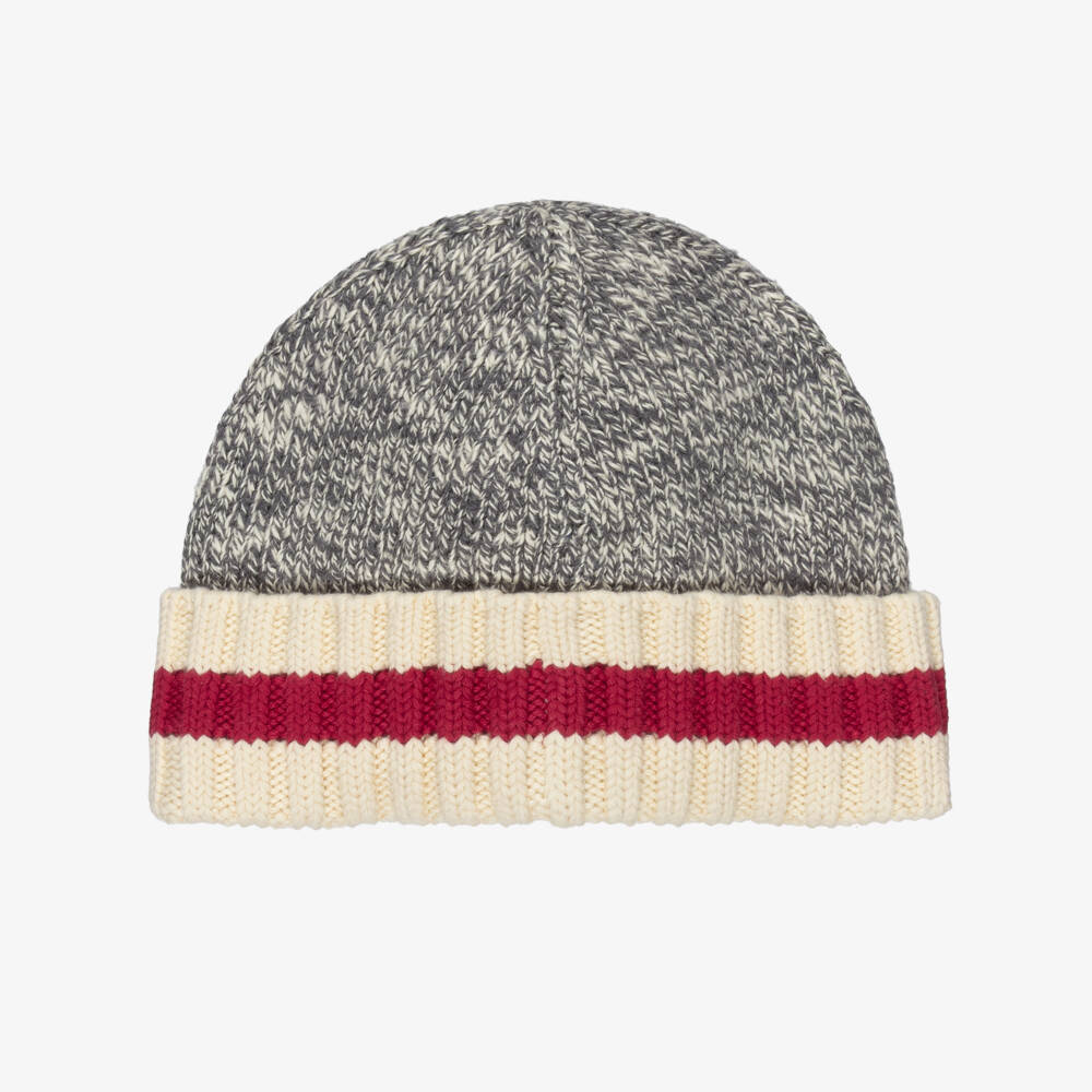 Ralph Lauren-Boys Grey Marl Polo Bear Cotton Knit Hat & Scarf Set | Childrensalon