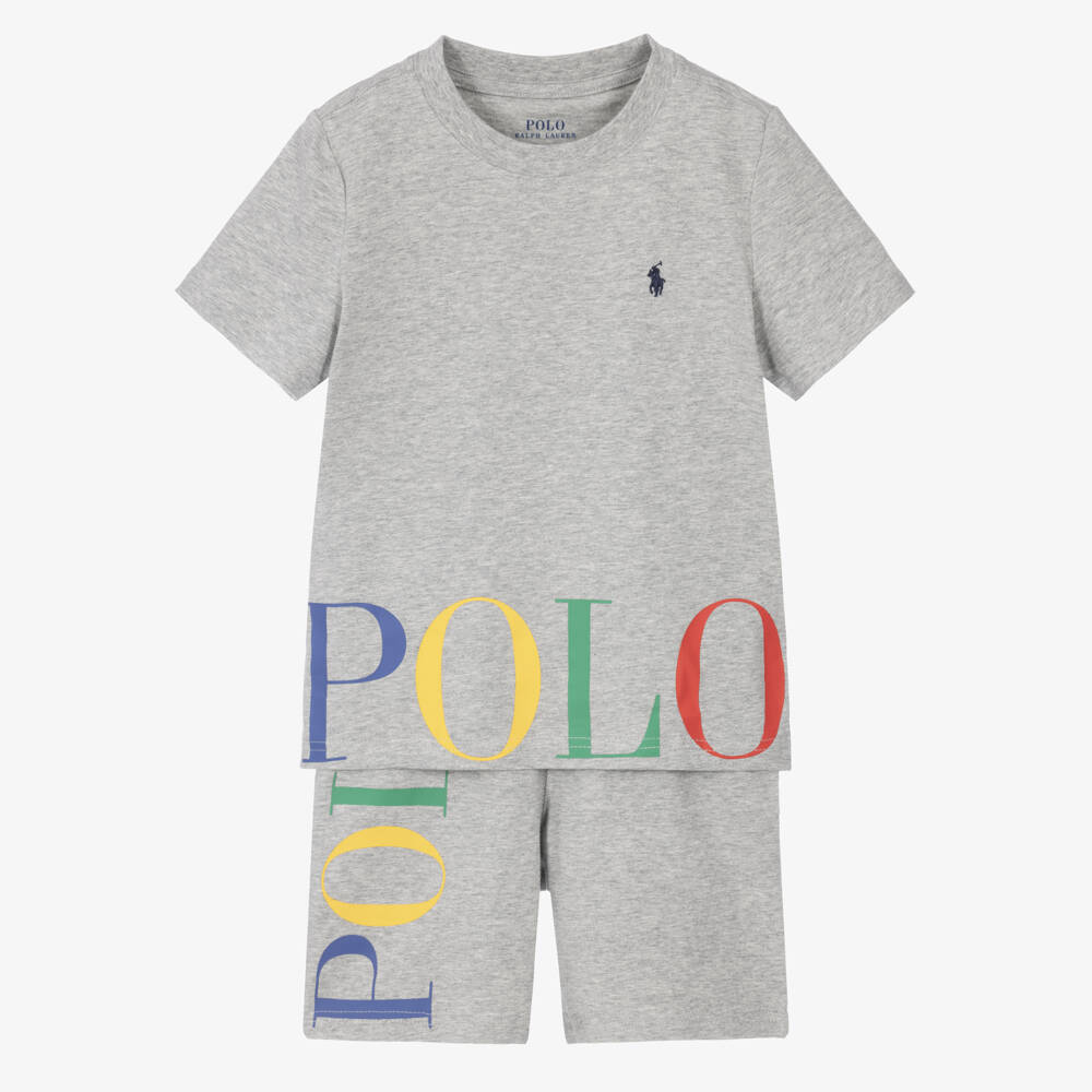 Ralph Lauren-Boys Grey Marl Short Pyjamas in Cotton Jersey | Childrensalon