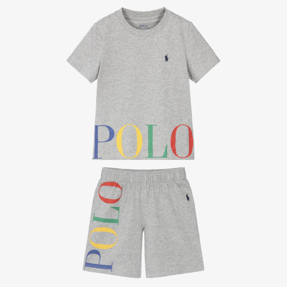 Ralph Lauren-Boys Grey Marl Short Pyjamas in Cotton Jersey | Childrensalon