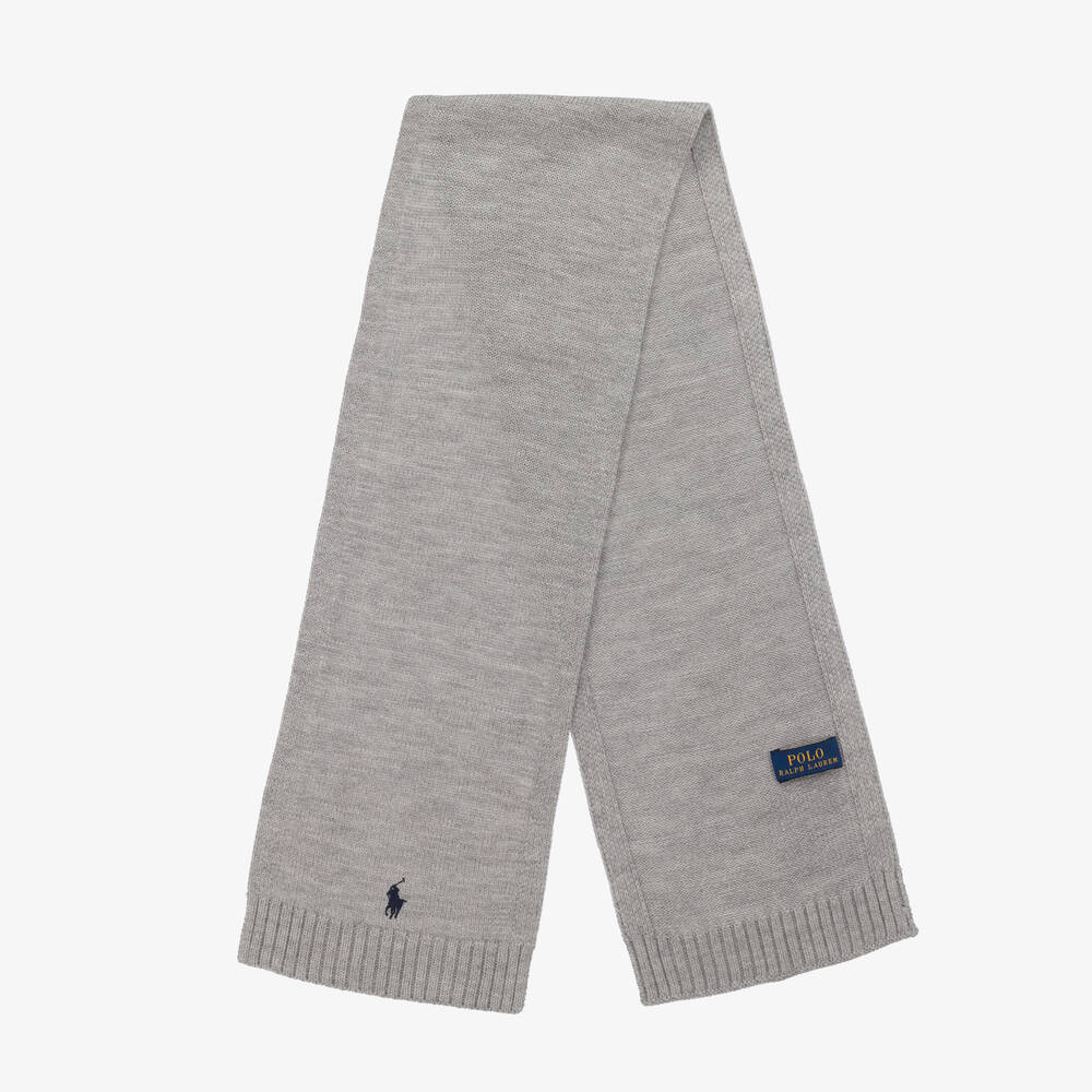 Ralph Lauren-Boys Grey Wool Knit Scarf  | Childrensalon