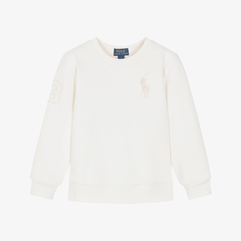 Ralph Lauren-Boys Ivory Big Pony Cotton Sweatshirt | Childrensalon