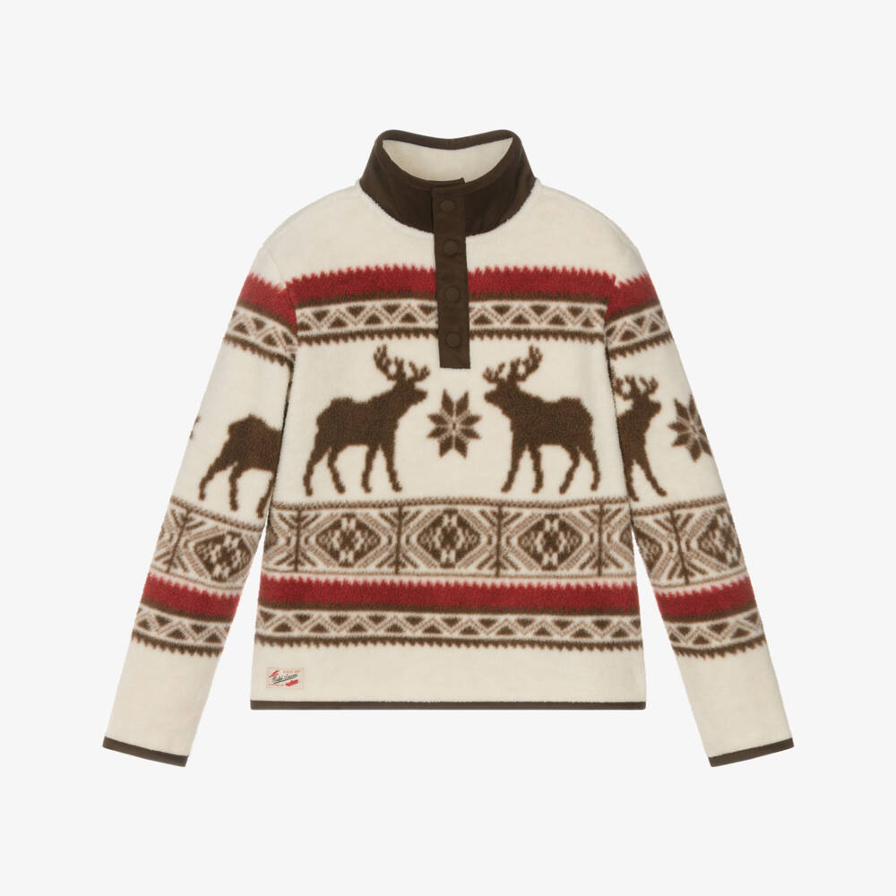 Ralph Lauren-Boys Ivory & Brown Fair Isle Fleece Sweatshirt | Childrensalon