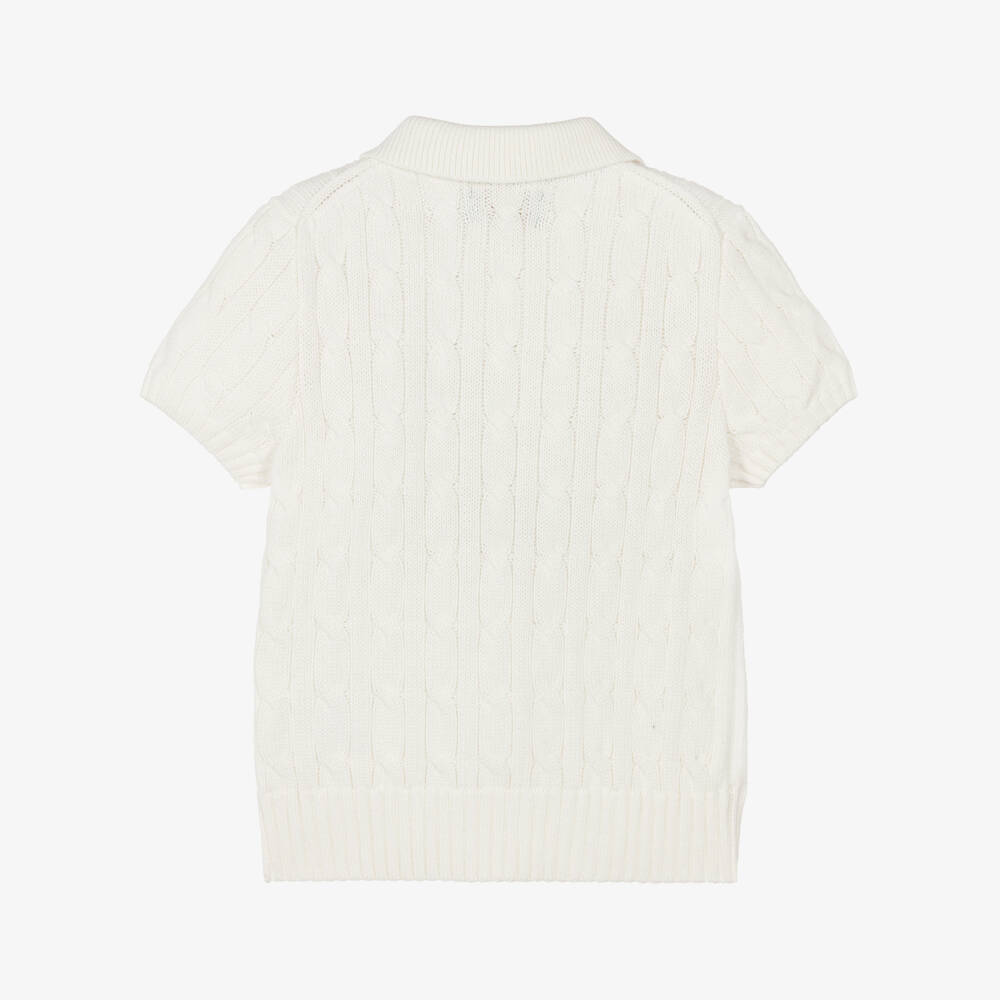 Ralph Lauren-Boys Ivory Cable Knit Short Sleeved Polo Shirt | Childrensalon