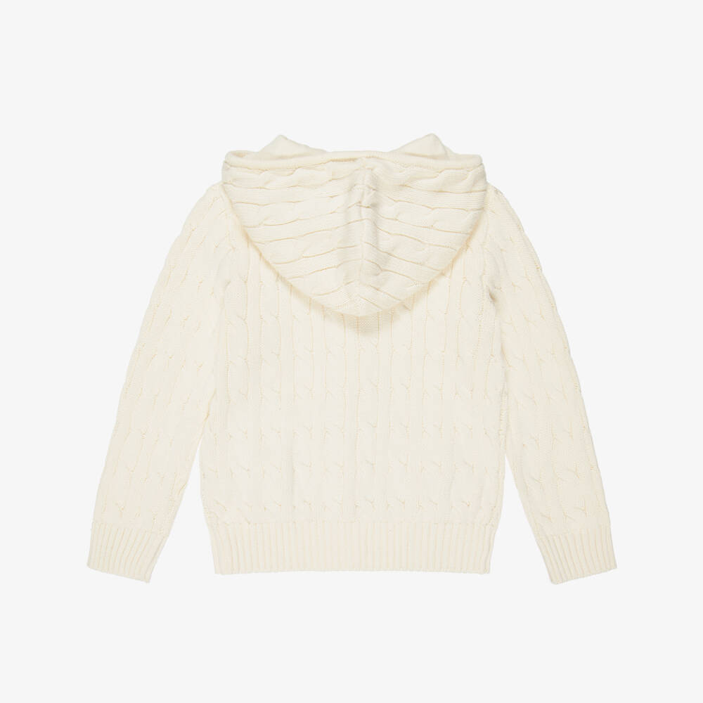 Ralph Lauren-Boys Ivory Cable-Knit Zip-Up Hoodie | Childrensalon