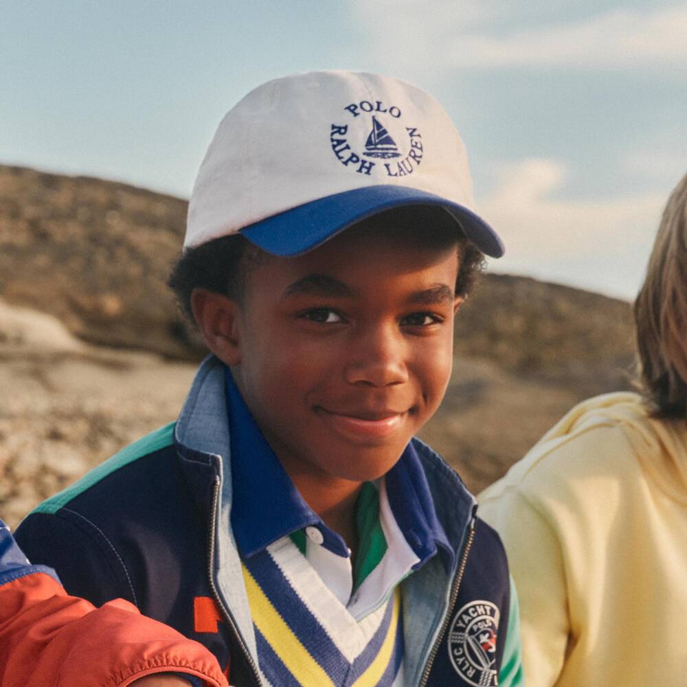 Ralph Lauren-Boys Ivory Cotton Baseball Cap with Boat & Logo Embroidery | Childrensalon
