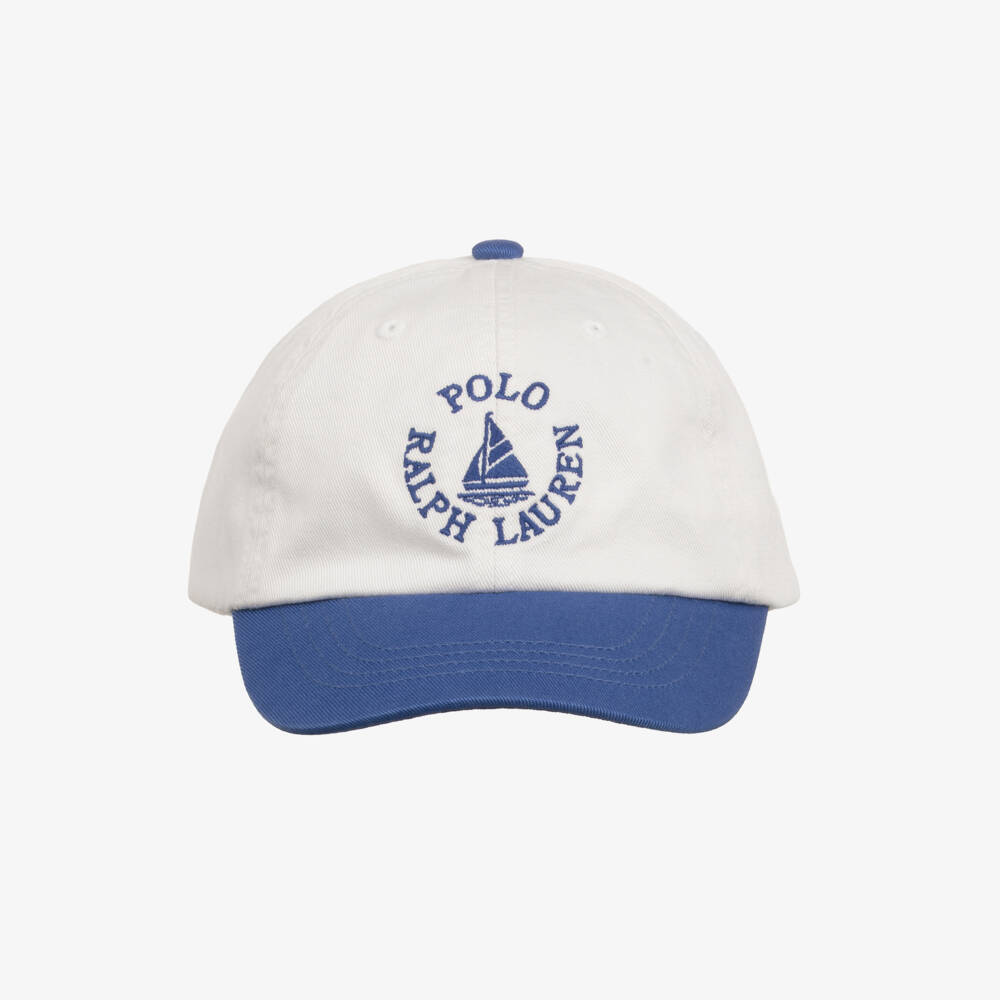 Ralph Lauren-Boys Ivory Cotton Baseball Cap with Boat & Logo Embroidery | Childrensalon