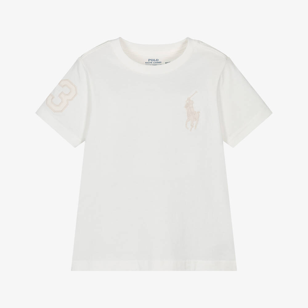 Ralph Lauren-Boys Ivory Cotton Big Pony Logo T-Shirt | Childrensalon