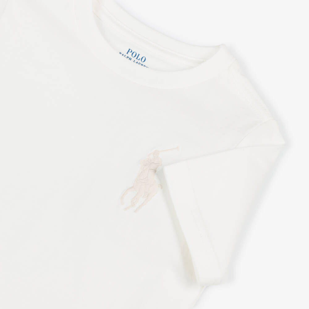 Ralph Lauren-Boys Ivory Cotton Big Pony Logo T-Shirt | Childrensalon
