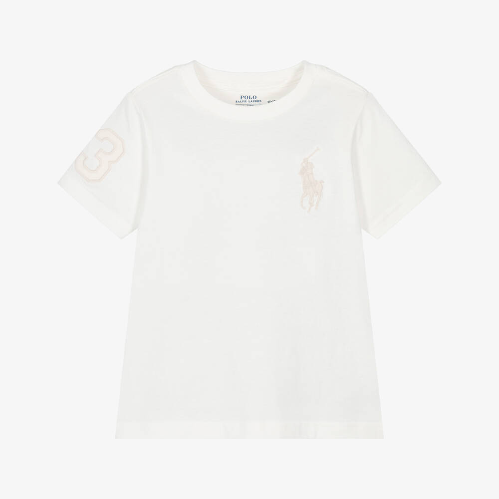 Ralph Lauren-Футболка кремовая хлопковая с большим логотипом пони для мальчиков | Childrensalon