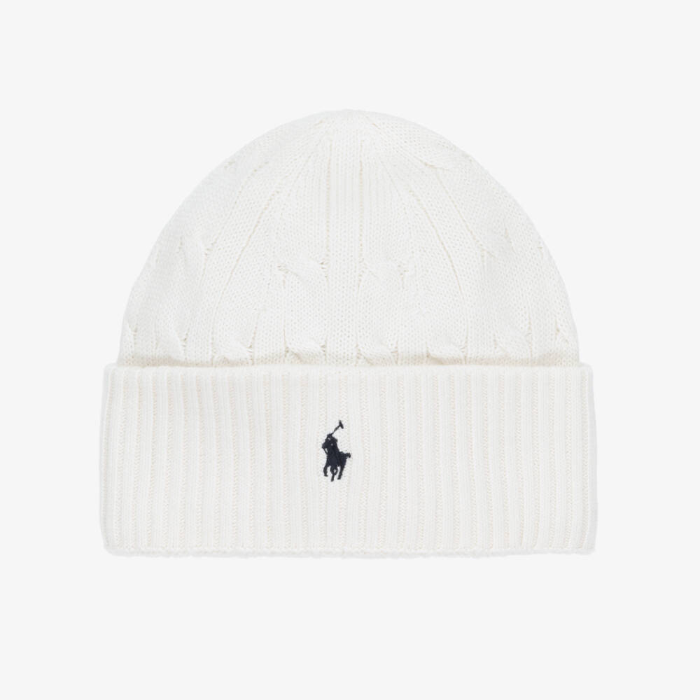 Ralph Lauren-Boys Ivory Cotton Cable Knit Hat | Childrensalon