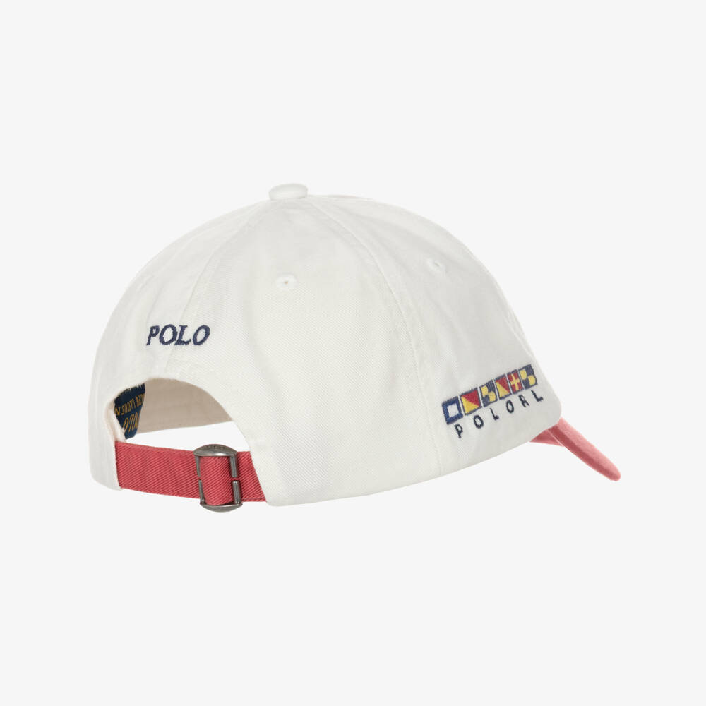 Ralph Lauren-Boys Ivory Cotton Cap with Nautical Polo Bear Logo | Childrensalon