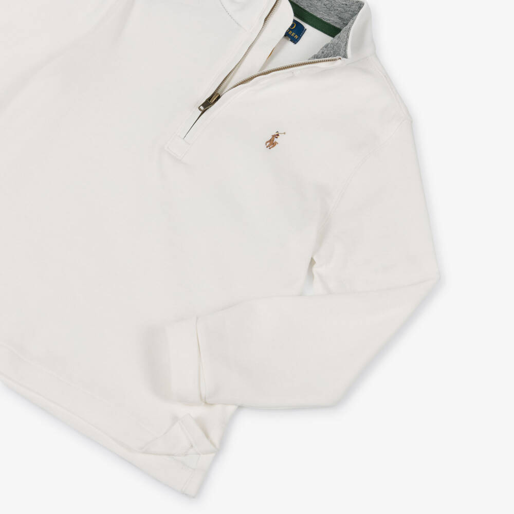 Ralph Lauren-Boys Ivory Cotton Half-Zip Long-Sleeved Top | Childrensalon