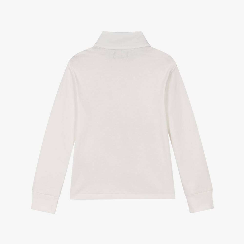 Ralph Lauren-Boys Ivory Cotton Half-Zip Long-Sleeved Top | Childrensalon
