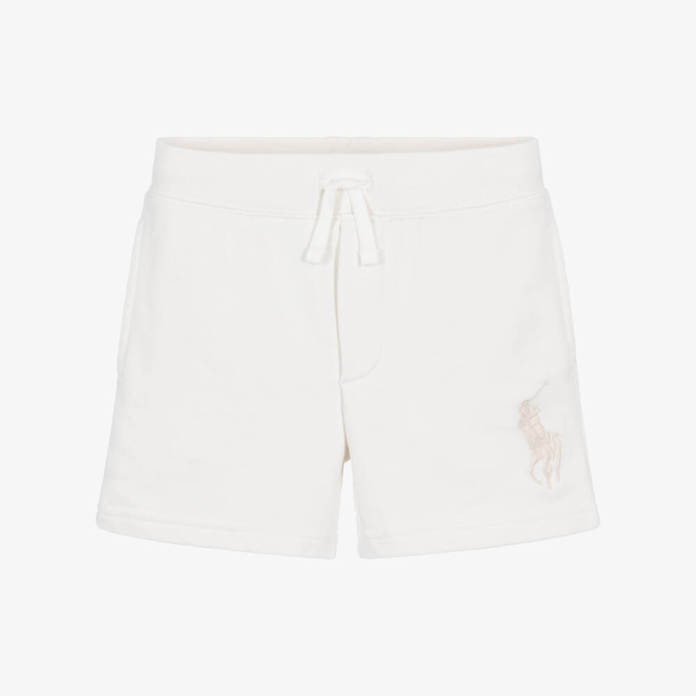 Ralph Lauren-Boys Ivory Cotton Jersey Shorts with Big Pony Logo | Childrensalon