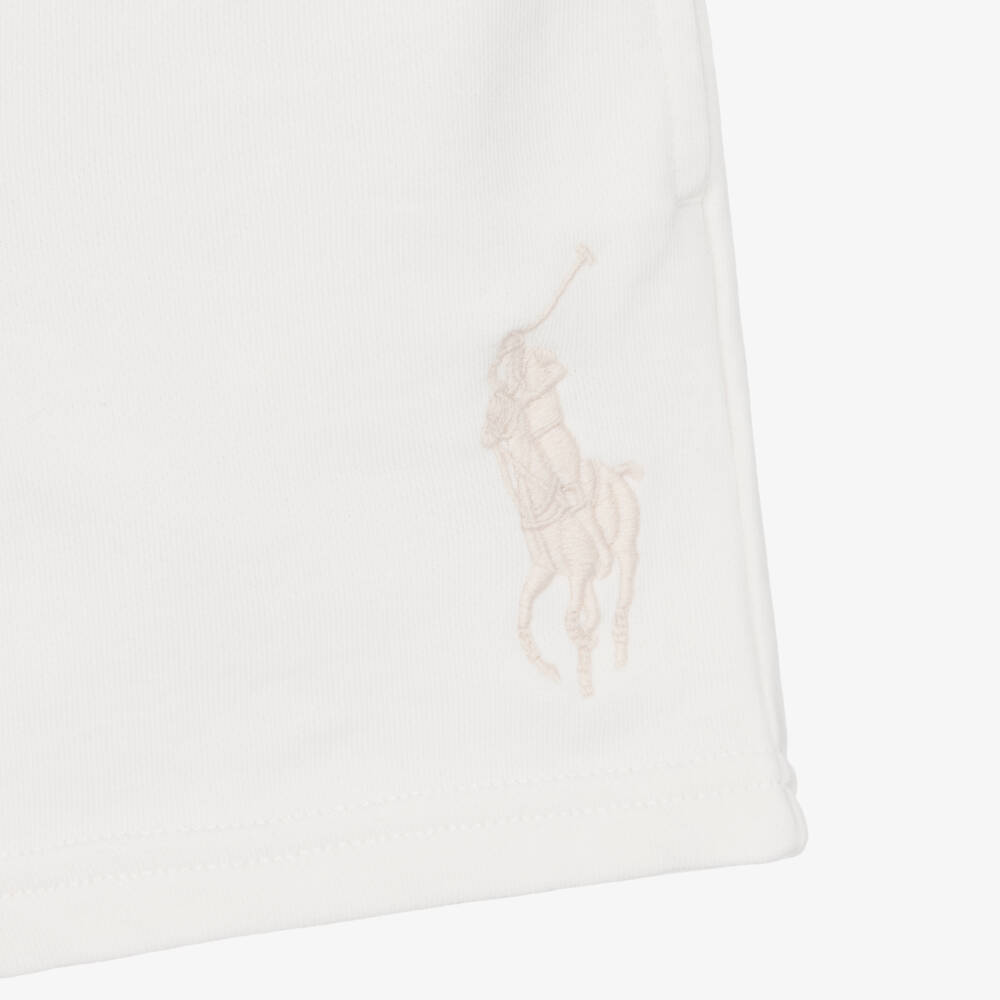 Ralph Lauren-Шорты кремовые из хлопкового трикотажа с логотипом Пони для мальчиков | Childrensalon