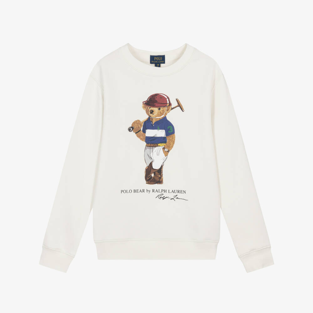 Ralph Lauren-Boys Ivory Cotton Jersey Sweatshirt with Polo Bear Logo | Childrensalon