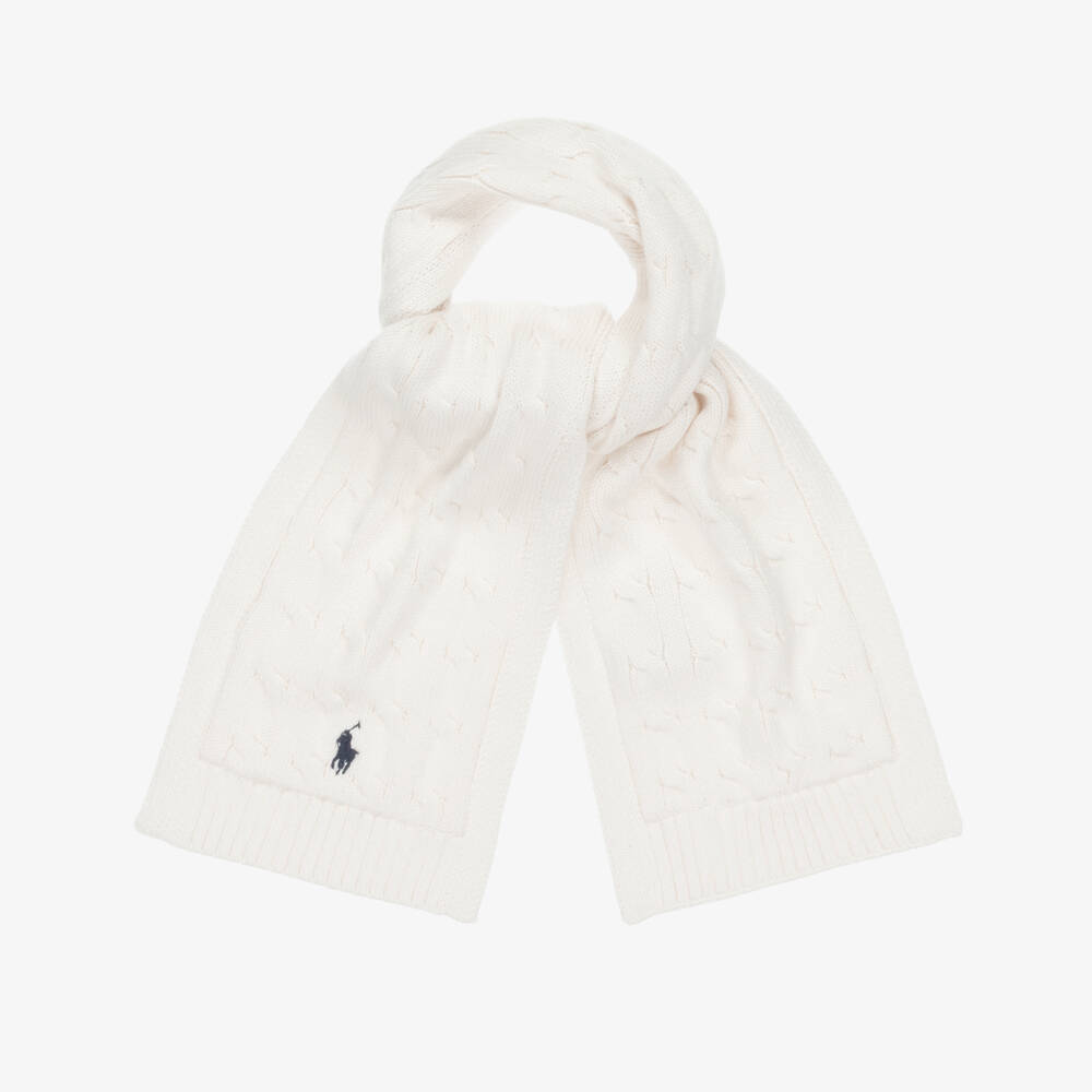 Ralph Lauren-Boys Ivory Cotton Knit Cable Pattern Scarf | Childrensalon