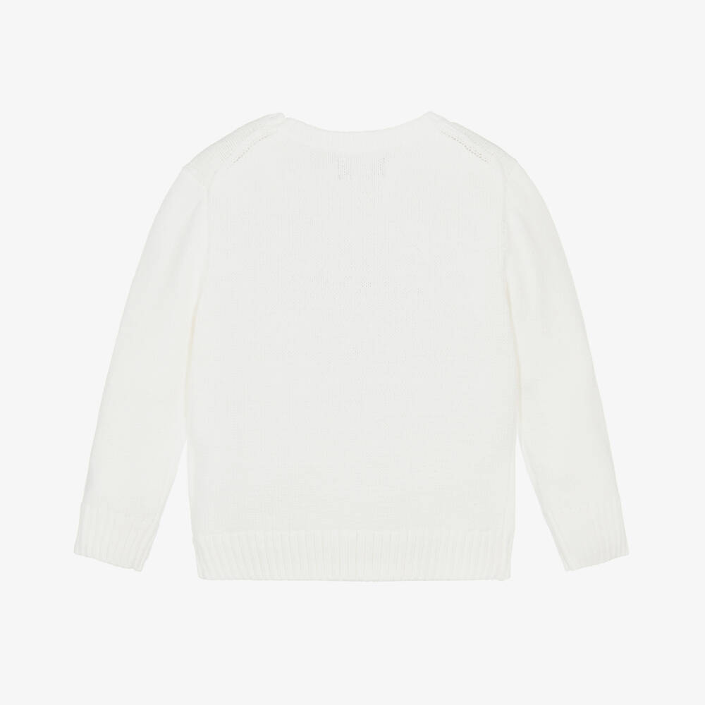 Ralph Lauren-Boys Ivory Cotton Knit Polo Bear Jumper | Childrensalon