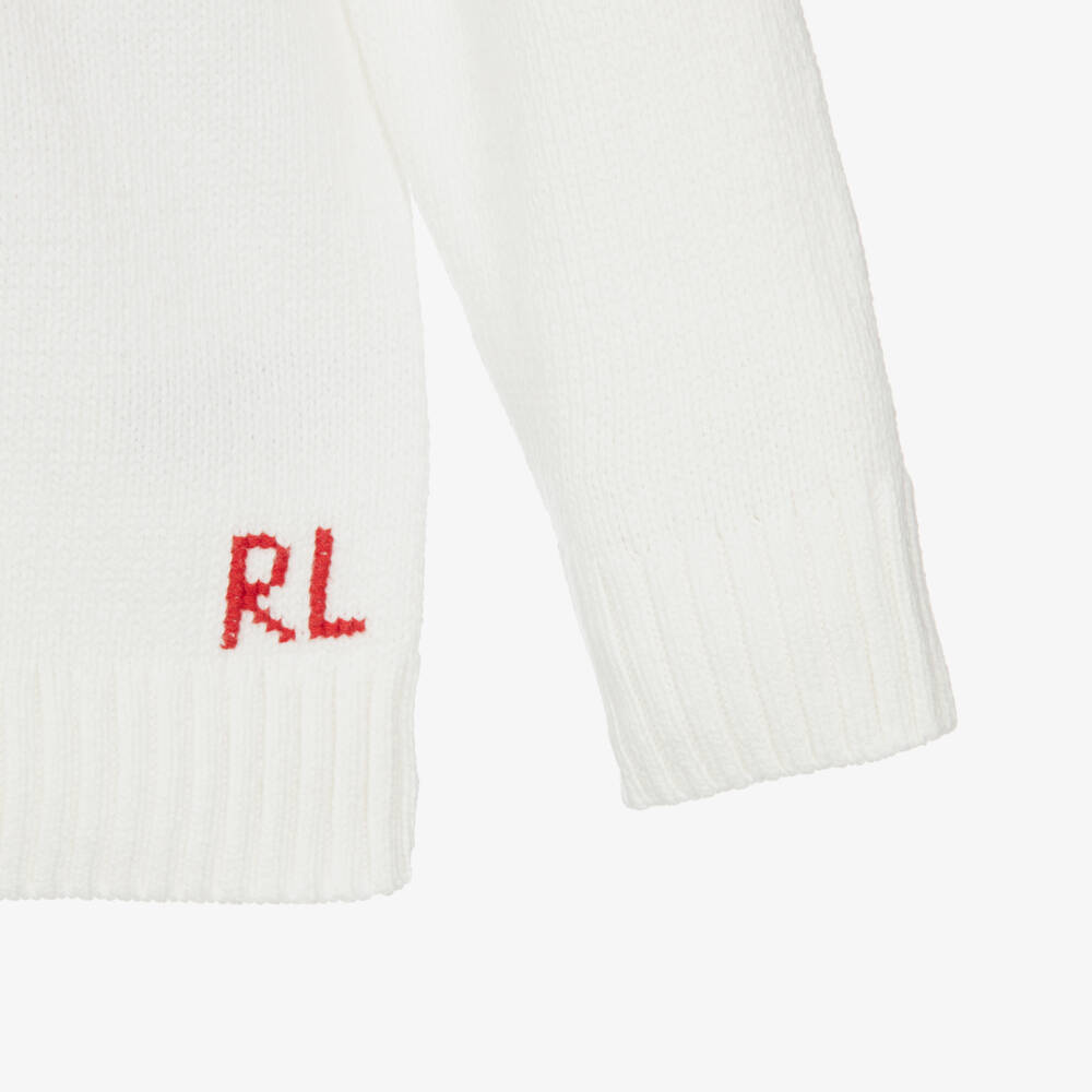Ralph Lauren-Boys Ivory Cotton Knit Polo Bear Jumper | Childrensalon