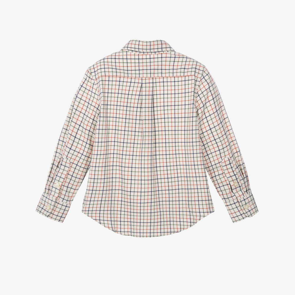 Ralph Lauren-Boys Ivory Cotton Shirt with Colourful Check | Childrensalon