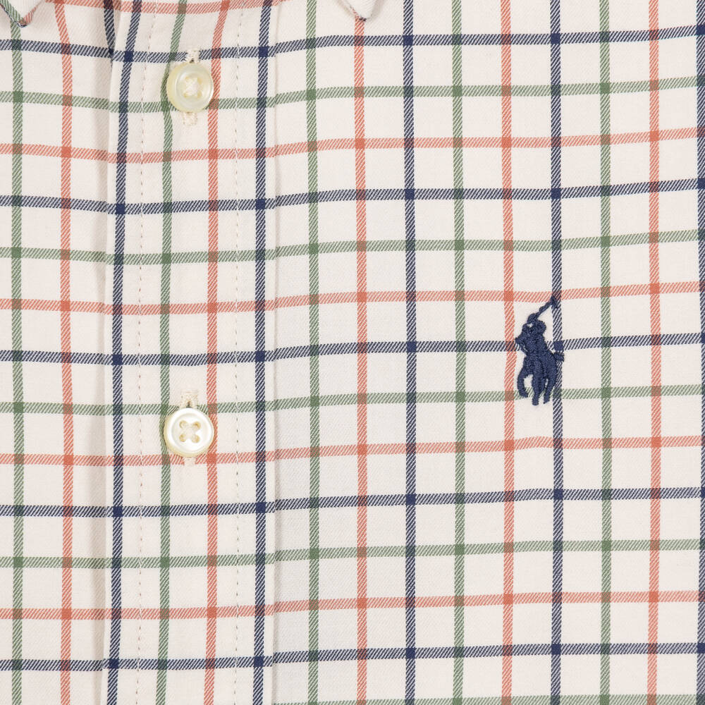 Ralph Lauren-Boys Ivory Cotton Shirt with Colourful Check | Childrensalon