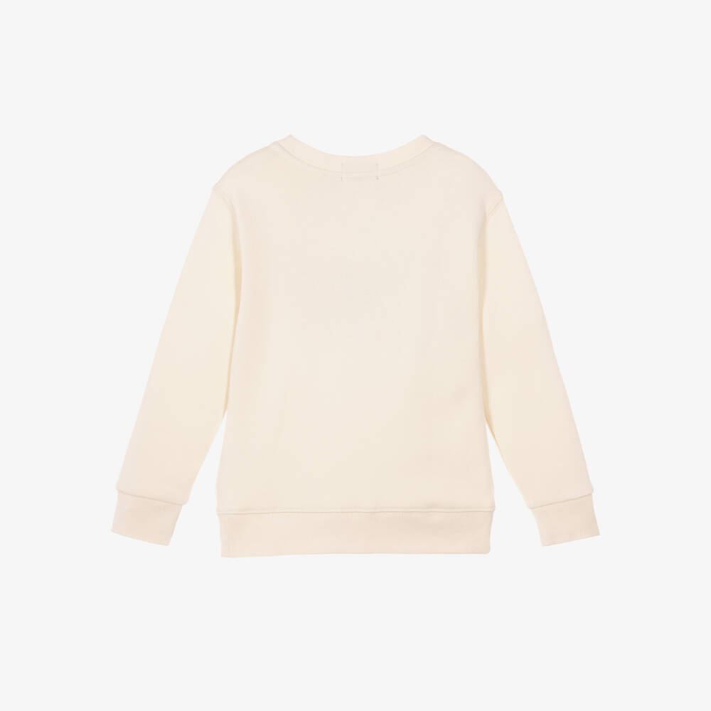 Ralph Lauren-Boys Ivory Cotton Sweatshirt with Green Polo Logo | Childrensalon