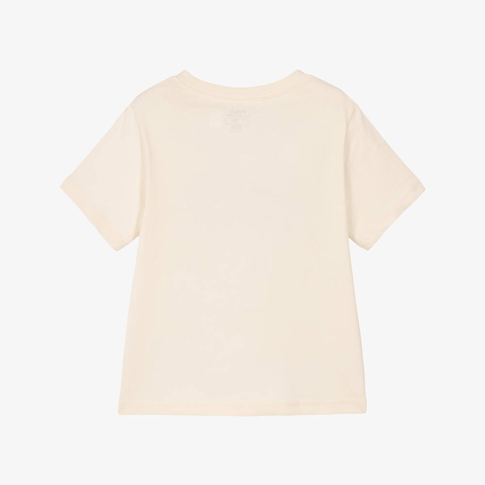 Ralph Lauren-Boys Ivory Cotton T-Shirt with Green Polo Logo | Childrensalon