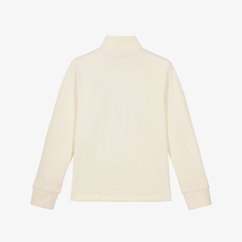Ralph Lauren-Boys Ivory Jersey Knit Quarter-Zip Sweater | Childrensalon