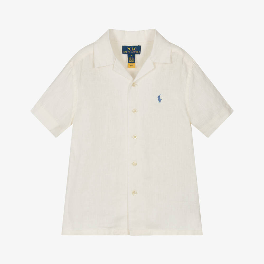 Ralph Lauren-Boys Ivory Linen Short-Sleeve Shirt | Childrensalon