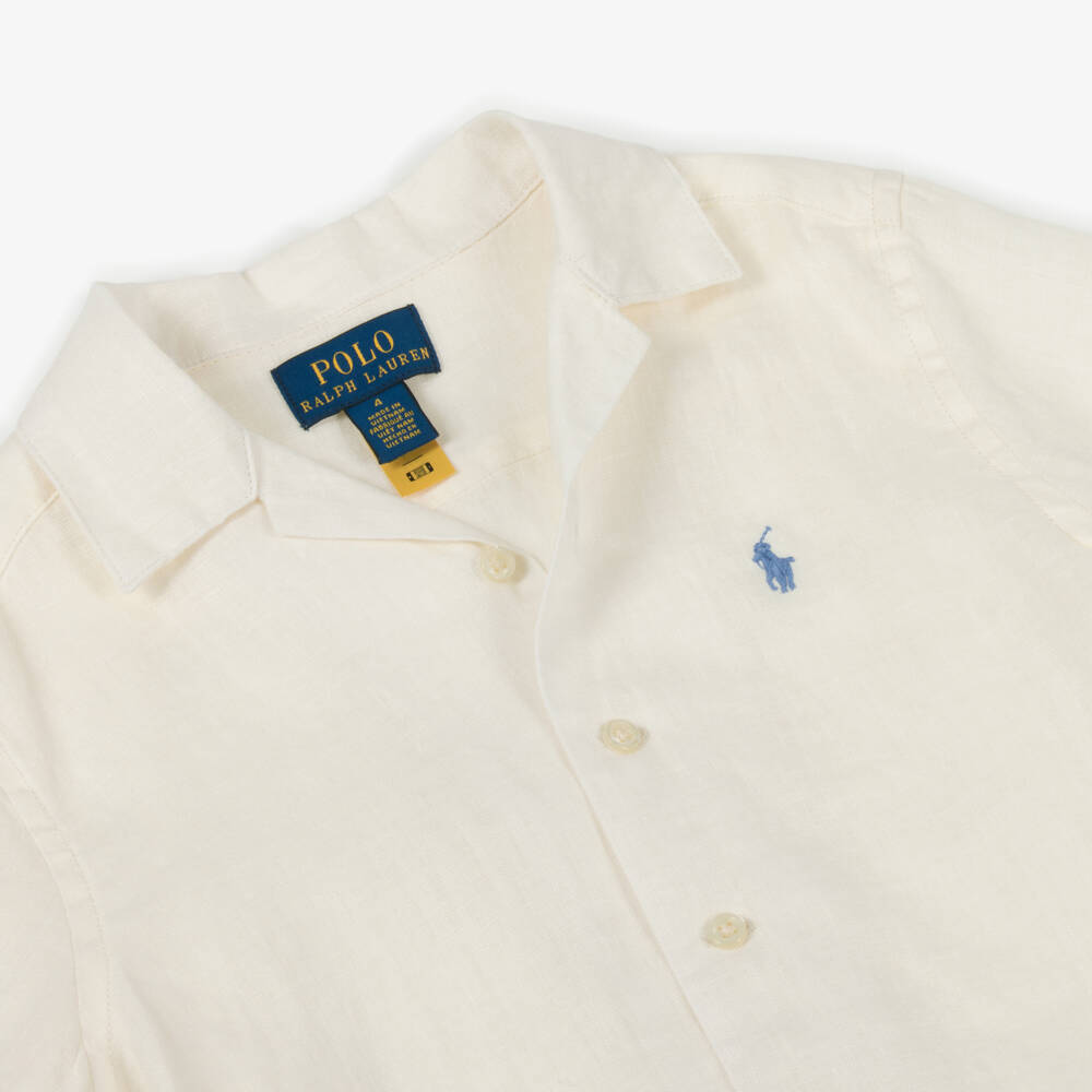 Ralph Lauren-Boys Ivory Linen Short-Sleeve Shirt | Childrensalon