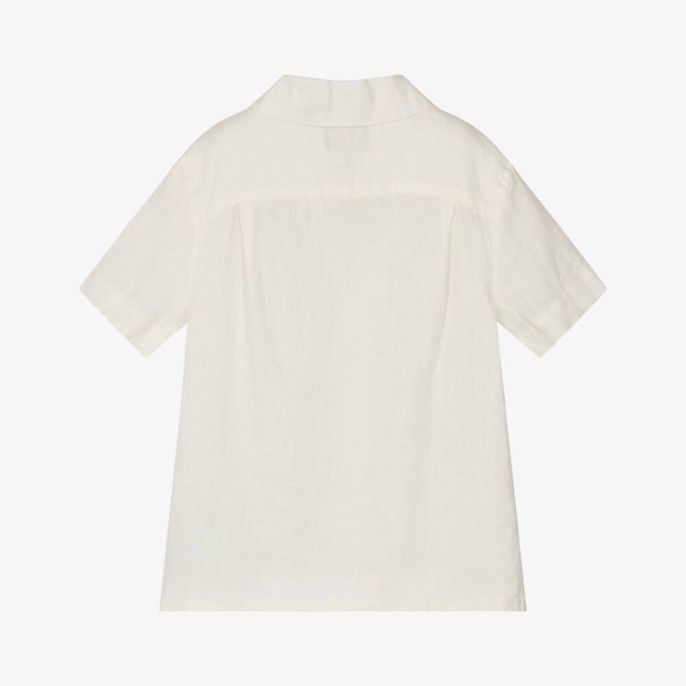 Ralph Lauren-Boys Ivory Linen Short-Sleeve Shirt | Childrensalon
