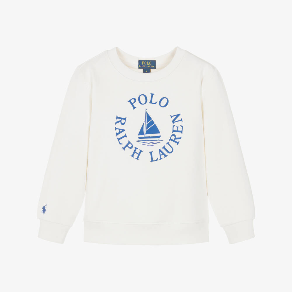 Ralph Lauren-Boys Ivory Sweatshirt with Sailboat Logo Motif | Childrensalon