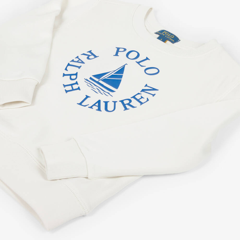 Ralph Lauren-Boys Ivory Sweatshirt with Sailboat Logo Motif | Childrensalon