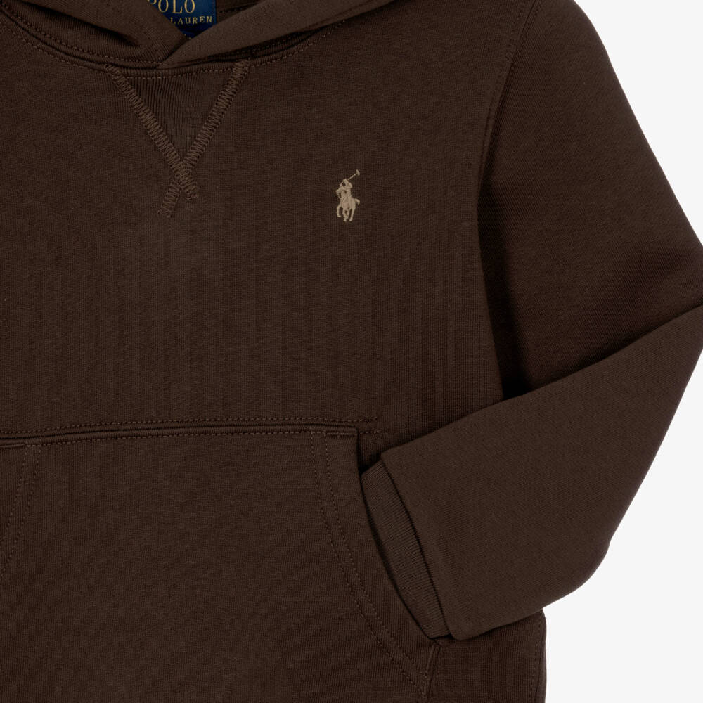 Ralph Lauren-Boys Jersey Hoodie in Chocolate Brown | Childrensalon