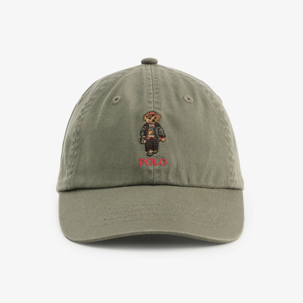 Ralph Lauren-Boys Khaki Green Cotton Polo Bear Cap | Childrensalon