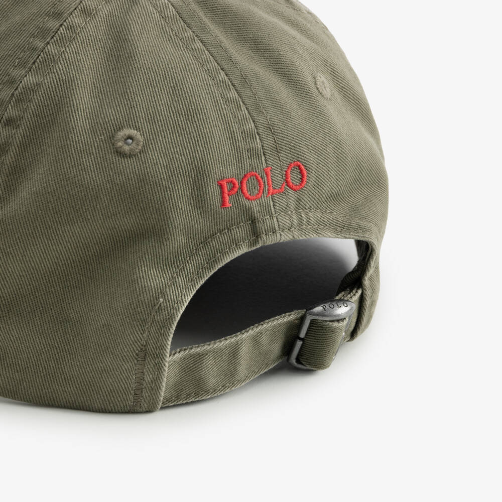 Ralph Lauren-Boys Khaki Green Cotton Polo Bear Cap | Childrensalon